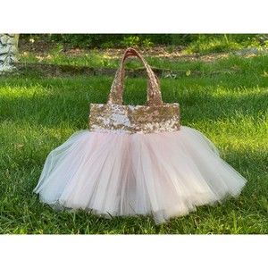 Rose Gold Sequin Tote Bag, Flower Girl Bag, Ballet Tutu Tote, Ballerina Bag